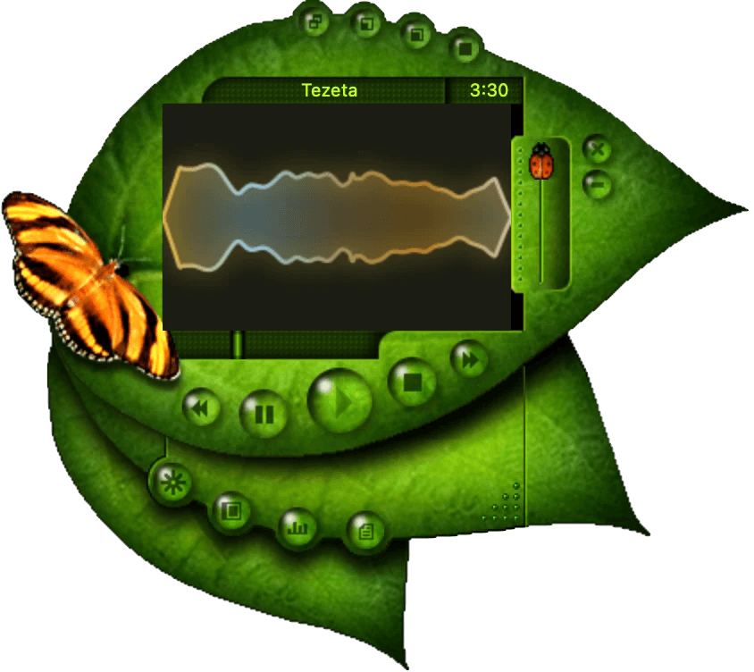 Plus! Nature, a leaf-shaped player with a butterfly and dewdrop controls